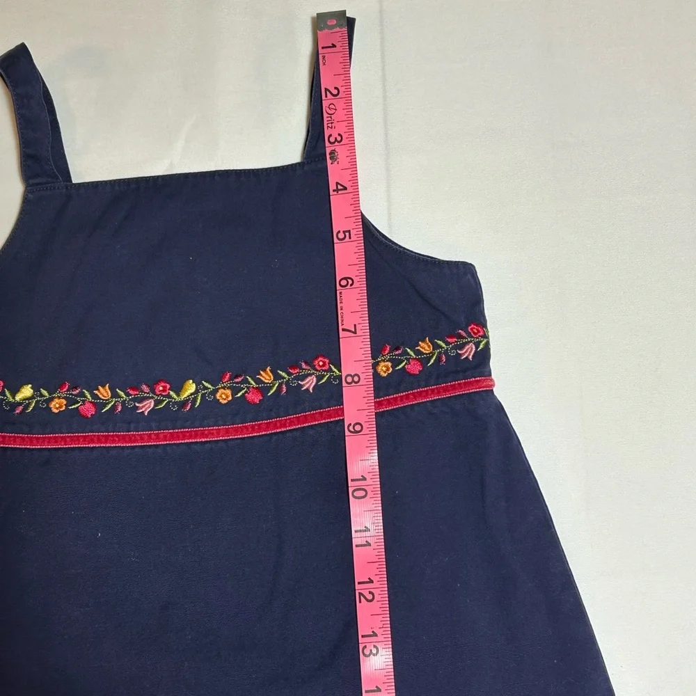 Gymboree Vintage 2002 Girls Size 4 Navy Blue Tank Dress Embroidered Flowers